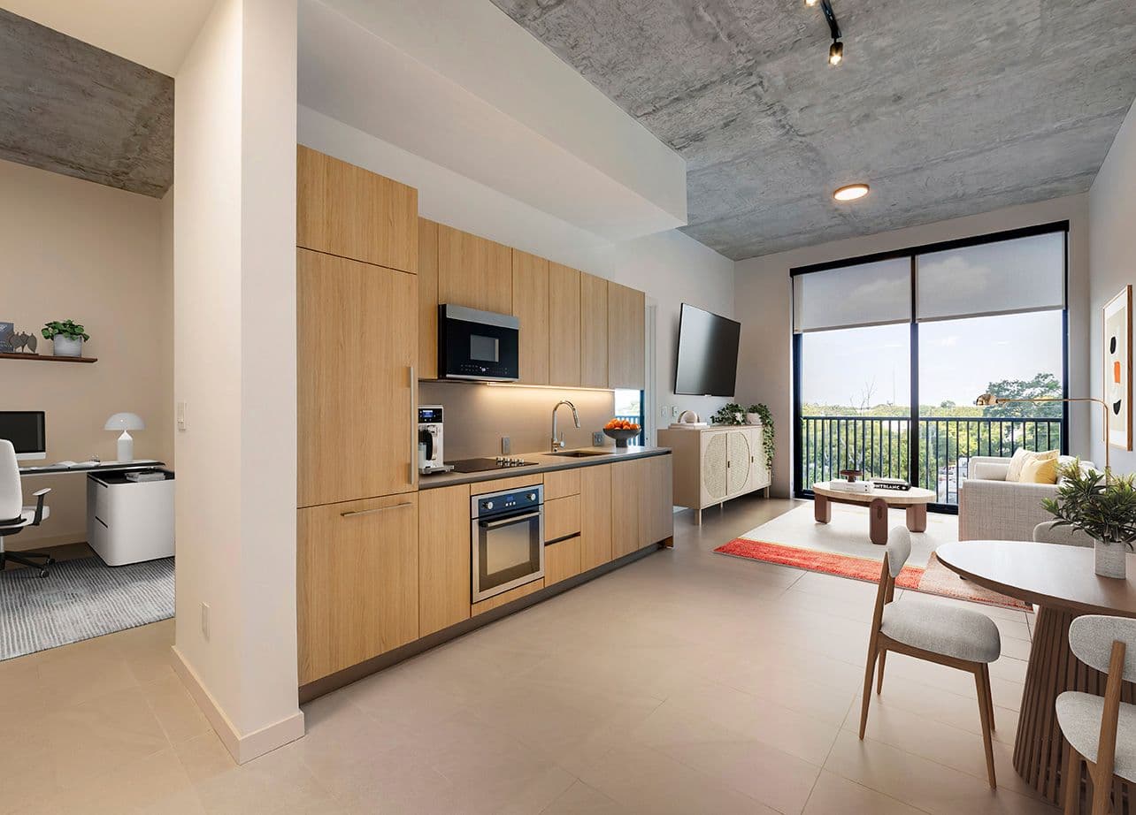 kitchen and living spaces at Wynd 27 & 28